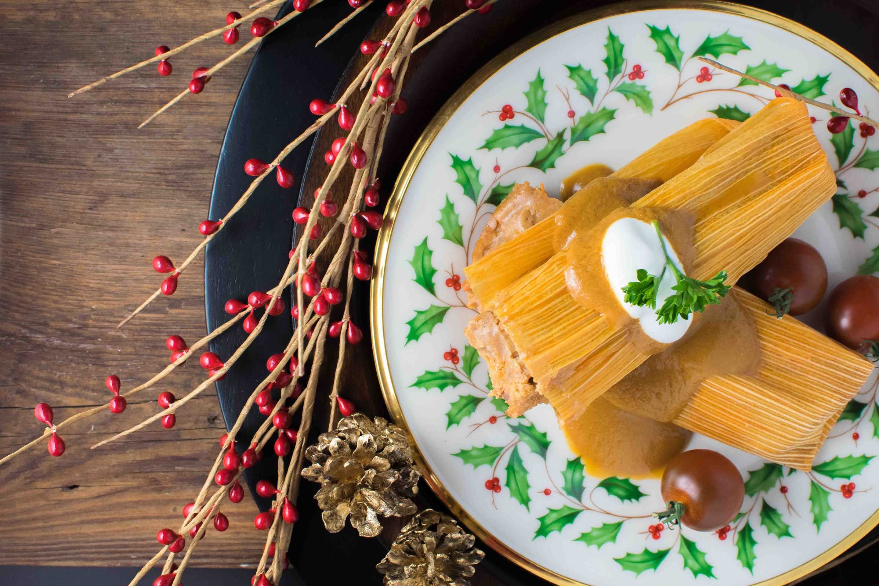 Hot Tamales on Decorative Holiday Plate - Photo by Nancy Farrar
