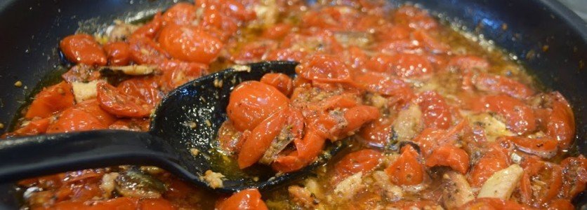 Ziti with roasted tomatoes and sardines