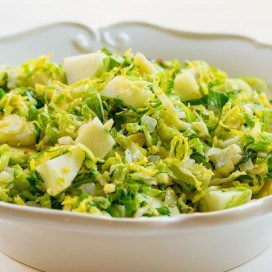 Shaved Brussels Sprouts with Onion and Red Apple